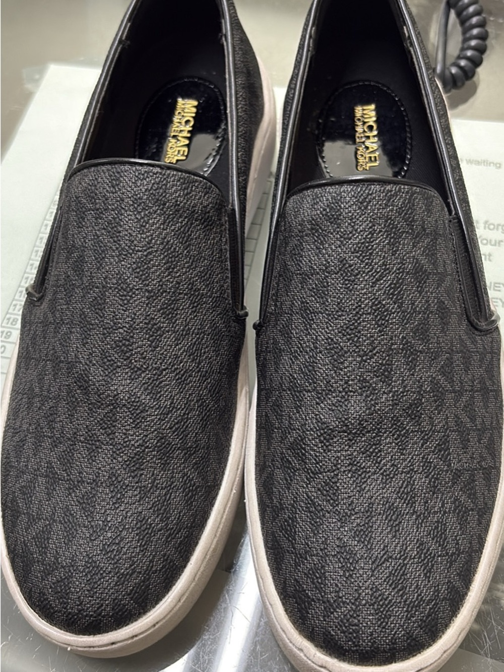 Michael Kors Black Monogram Slip-On Loafers
